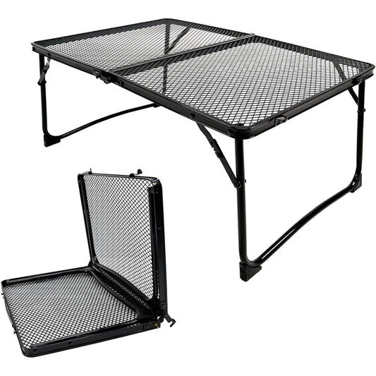 IDOOGEN Outdoor Table Folding Mesh Lightweight Compact Outdoor Table Mesh Heat Resistant Iron Table Camping Load Capacity 30kg Camping Low Table BBQ Climbing 64*42cm