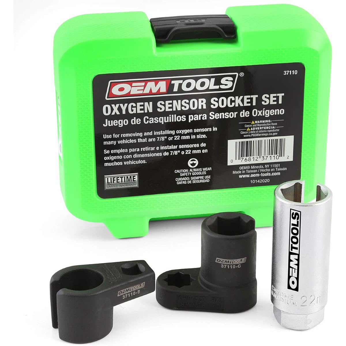 OEMTOOLS 37110 Oxygen sensor socket set 3 pieces O2 Surenten kit with kit case 22mm O2 sensor socket tool 3/8 drive and 1/2 drive sensor remover and installer oxygen sensor wrench