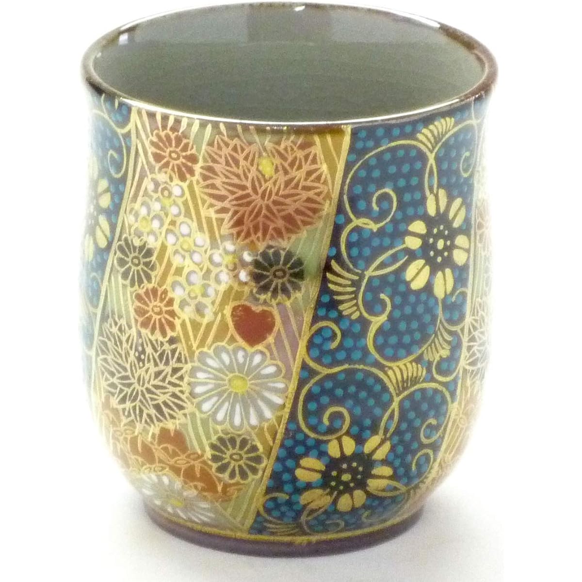 Kutani ware [Tean cup] Small blue grain + gold flower filling (masterpiece) [Back picture]