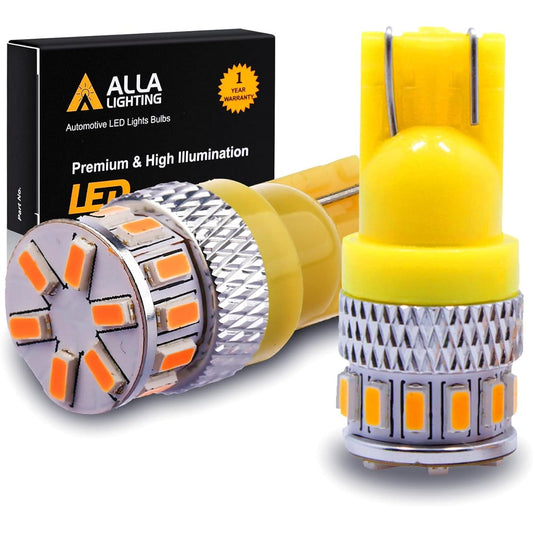 Alla Lighting Super Bright T10 194 LED Bulb High Power 3014 18-SMD 12V LED 194 168 2825 175 W 5 W Light Bulb Wedge License Plate Interior Map Dome Trunk Cargo Side Marker Light, Amber Yellow (Set of 2)