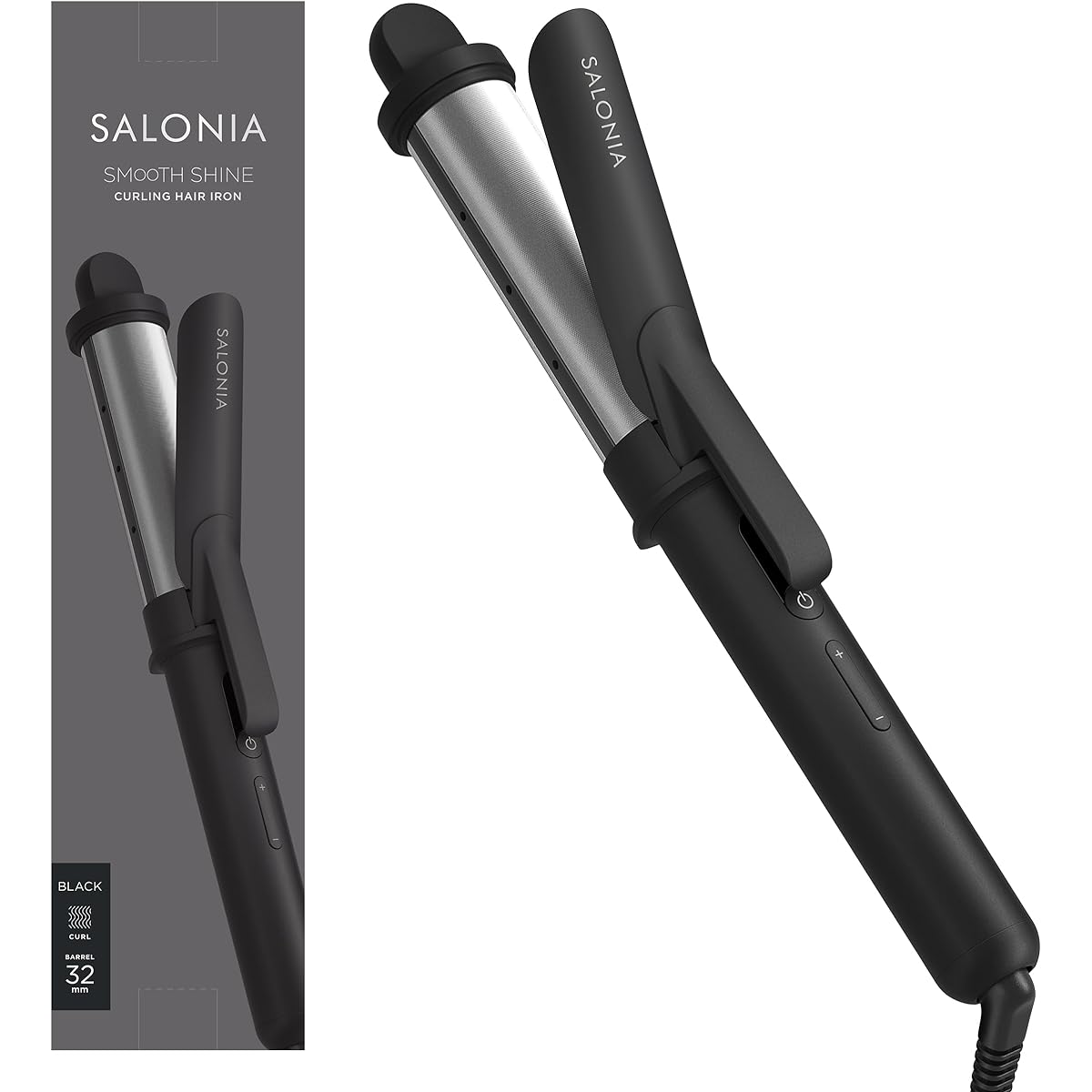 SALONIA Smooth Shine Curling Hair Iron 32mm [Black] Heat-resistant pouch included Iron SAL23106BK