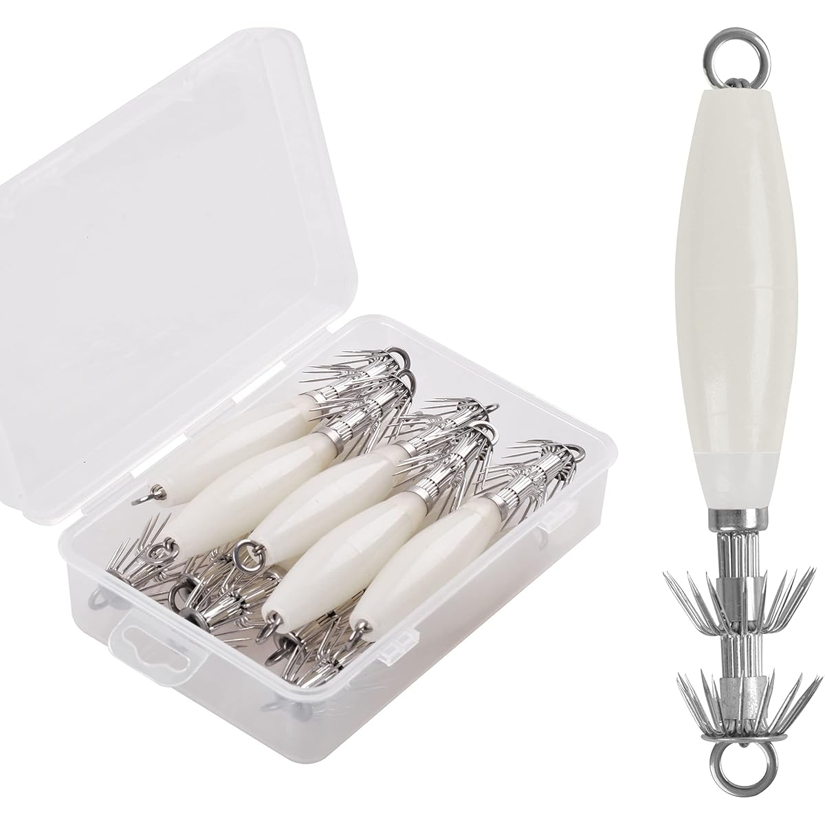 Squid Fishing Squid Metal Luminous Floating Sutte Squid Metal Device Power Squid Squid Kensaki Squid Squid Squid Squid Hook with Case Set of 5/10