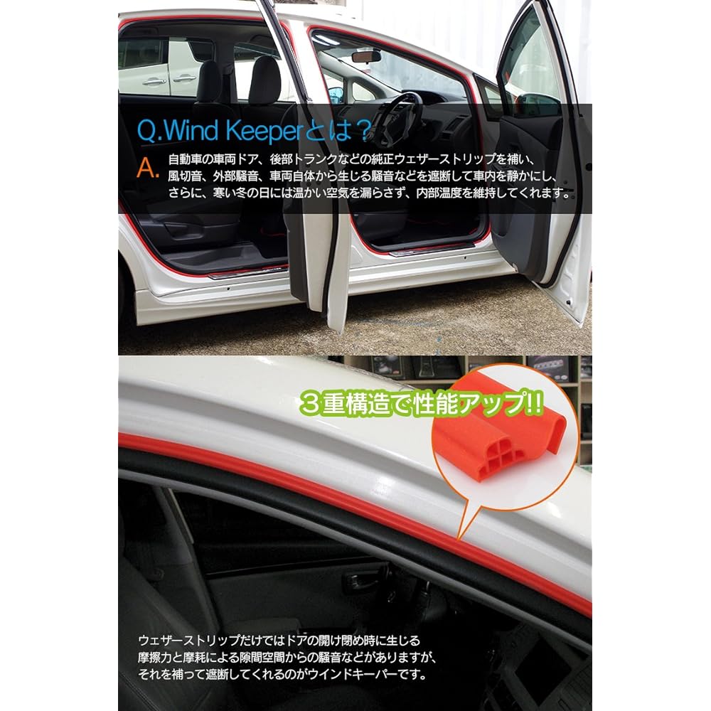 Reinforced weather strip Noise reduction/Temperature maintenance/Dress up Deadening for a comfortable car interior Wind keeper/Wind noise prevention [18M] Black 1907100991