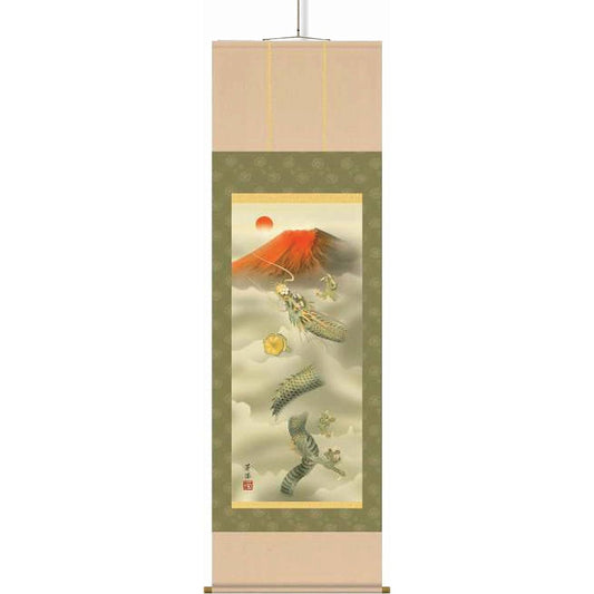 12612 Hoen Ishida Hanging scroll (shaku width) "Red Fuji Dragon God"