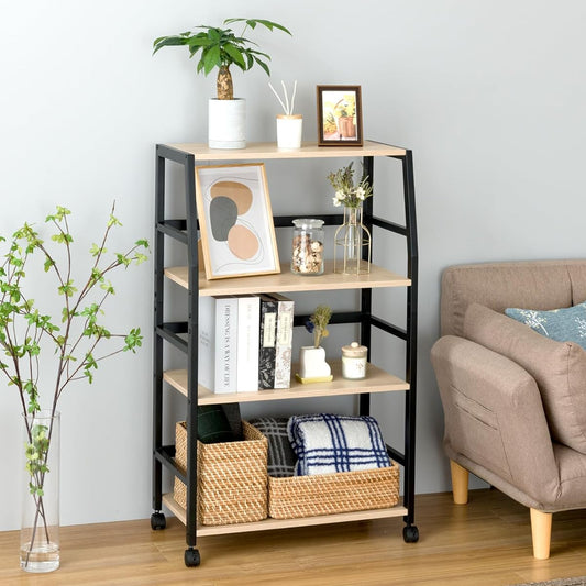 Doshisha Rack, Wooden Shelf, Width 65, 4 Tiers, Comes with Casters, A4 Size Storage OK, Fall Prevention Frame, Melamine Processed, Depth Slim, Sturdy, Overall Load Capacity 40kg, Stylish, Kitchen Storage, Side Cabinet, Chest, Width 64 x Depth 35 x Height