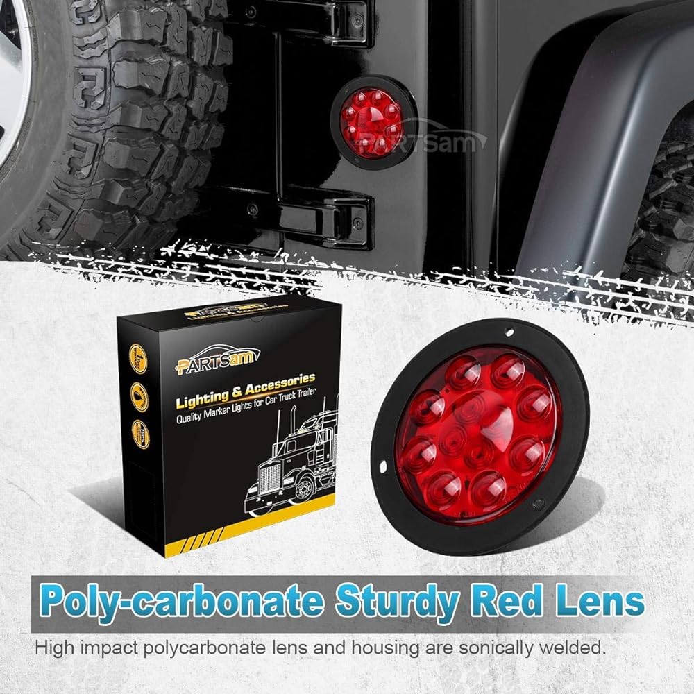 PARTSAM 2 4 -inch red stop turn tail brake truck truck truck light flango mount diode 12 utensils