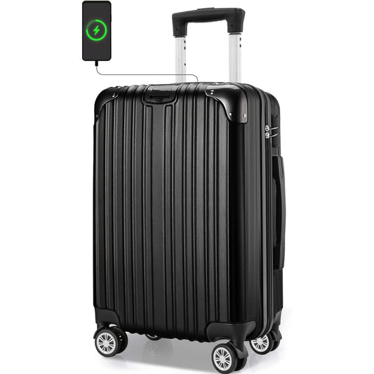 [RIOKO] Carry Case, Suitcase with USB Port, Carry Bag with Expansion Function, Ultra Lightweight, Can be Carry-On, Quiet, Double Casters, Shockproof, 360 Degree Rotation, Suitcase with Stopper, Zipper Type, Travel, Business, Business Trip, S Size