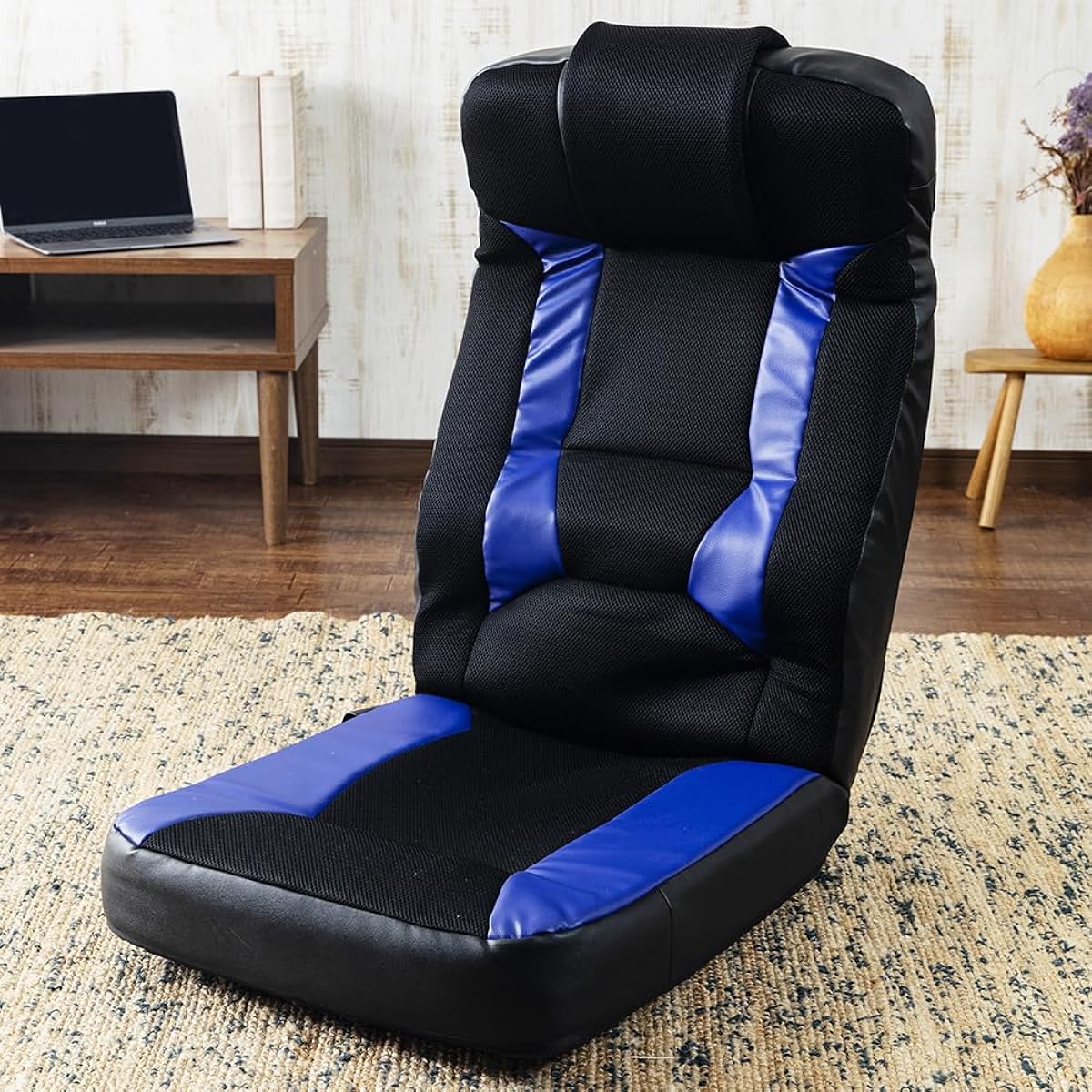 Iris Plaza Gaming Chair Seat Chair [Made of Breathable Mesh] Gaming Chair Breathable Reclining Adjustable Head Storage Capable Blue GCN-4812 48 x 64 x 77