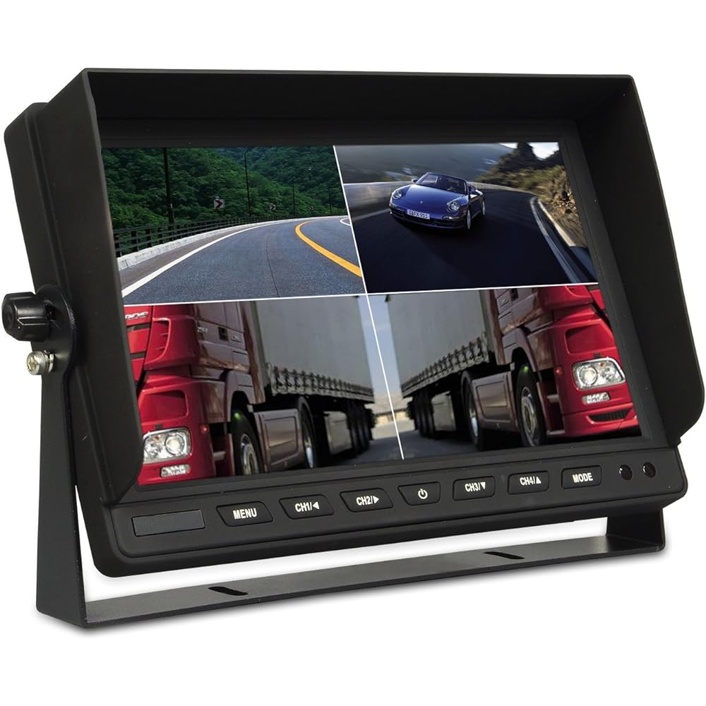 MAXWIN On-Dash Monitor 10.1 Inch Split Screen Camera 4 Systems Interlocking Display True Image Mirror Image 4 Pin RCA Speaker 12V 24V Compatible with Trucks and Large Vehicles SV2-TK1011