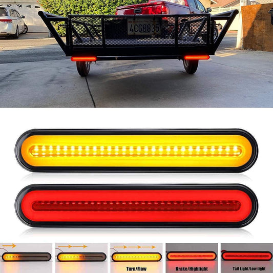 2 packs 9 inch LED trailer tail light bar + brake to + blake -size assembly identification red & amber sequential strip light waterproof track pickup SUV RV RV RV van