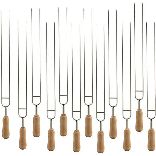IMEEA BBQ Skewer, Barbecue Skewer, Grilled Skewer, BBQ Tool, Skewer, Stainless Steel, Wooden Handle, 38cm, Camping, Set of 12