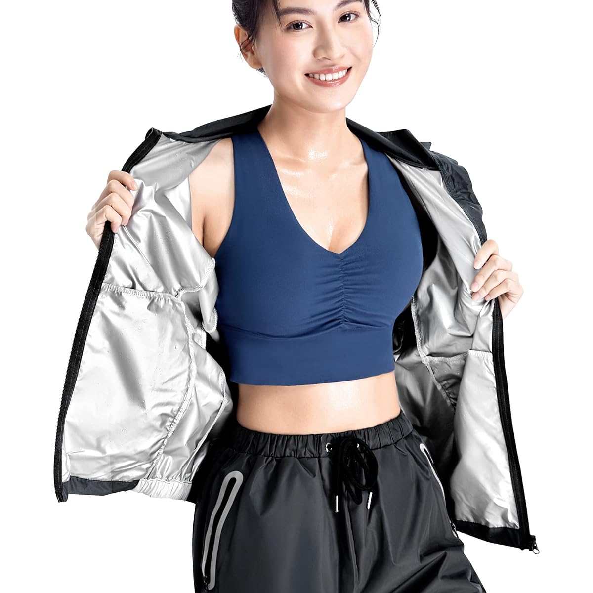 [Sawaiko] Sauna Suit, Men's, Women's, Unisex, Double Sweating, Stylish, Windbreaker, Washable, Running, Training Wear, Athletic Wear, Waterproof, Increases Sweat Power, Sports Running Wear, Stretch