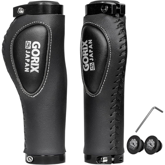 GORIX Bicycle Grip with Cushion Leather Grip Ergo Design (GX-VH12) Soft Shock Absorption Double Lock-on Fixed Stylish Handlebar Grip Cross Bike Mini Velo Bicycle Grip Replacement