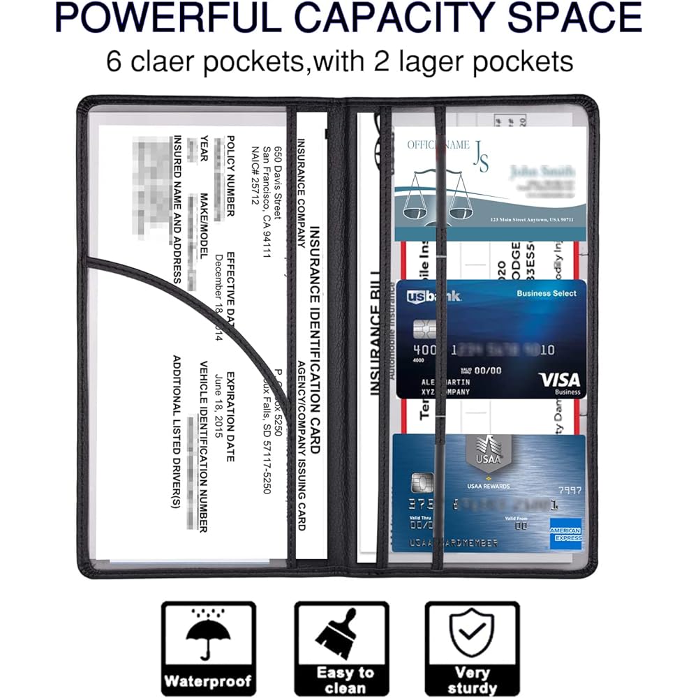 KIKIMO TESLA Automobile Registration and Insurance Holder Artificial PU Leather Registration Holder Model S/3/X/Y In with magnet shut for organizer cards