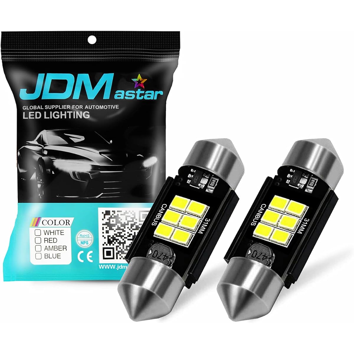 JDM ASTAR CANBUS Error Free GX-3020 Chipset 1.25 inch 31mm de3175 de3022 3175 Bright White LED bulb