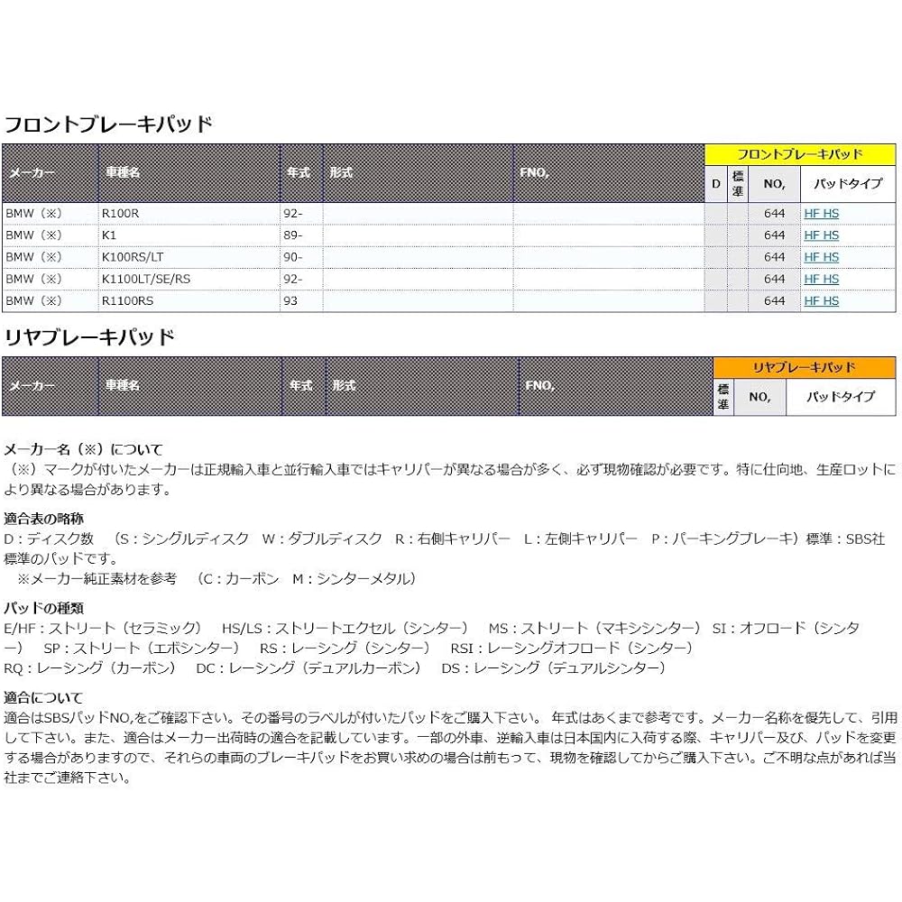 KITACO SBS Brake Pad 644HS Sinter Metal 777-0644020