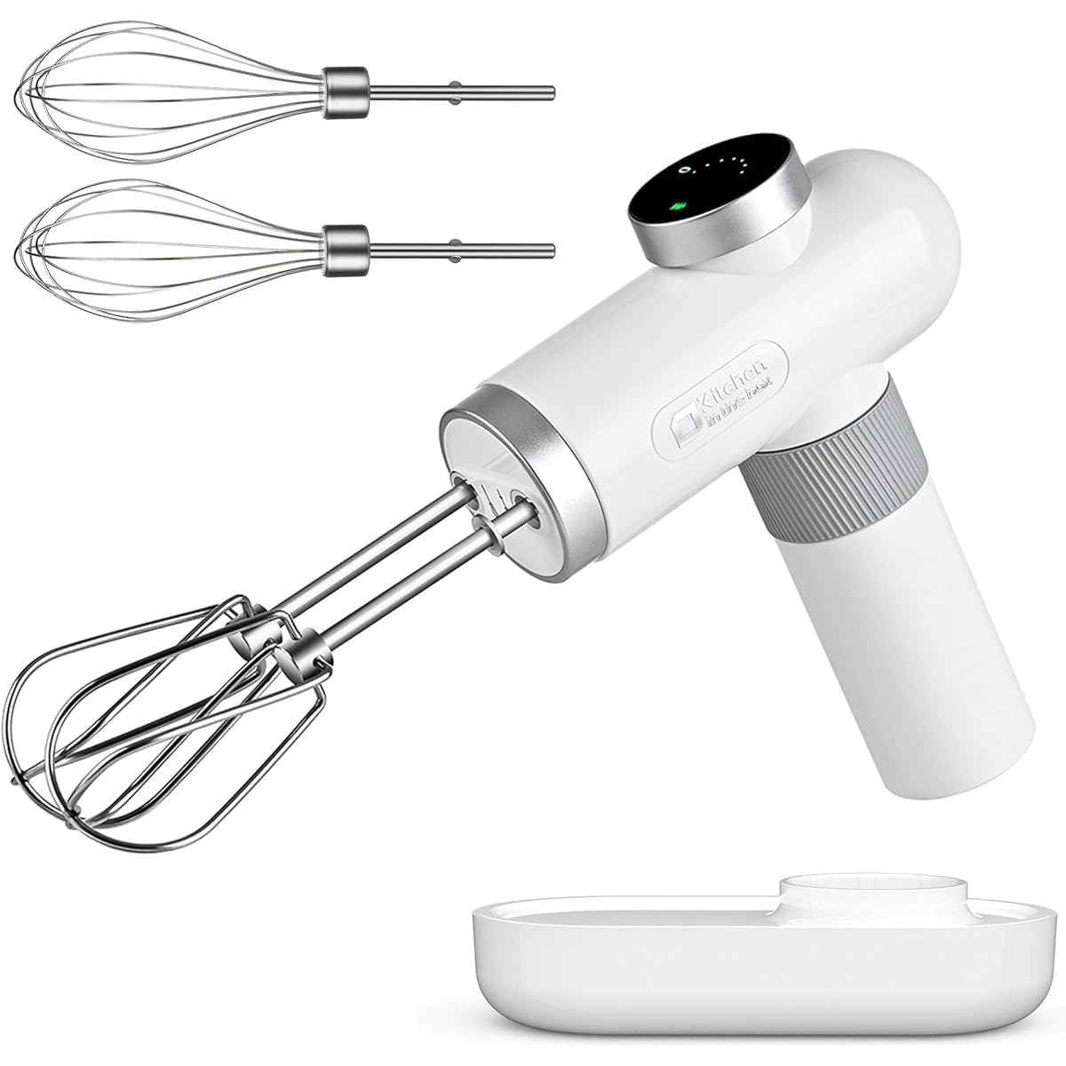 Kitchen in the box Hand Mixer Cordless Small Whisk 6 Speed Adjustment Rechargeable Multifunctional Lightweight Electric (White)