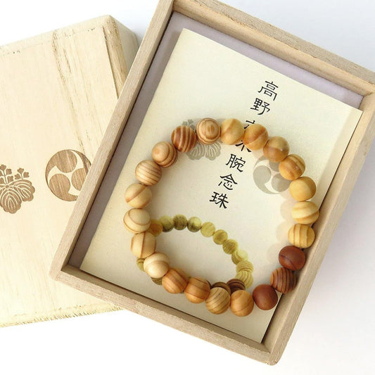 [GOLD STONE] Mt. Koya Riku Bracelet 9mm Wooden Box Included World Heritage Prayer Beads Natural Stone Power Stone