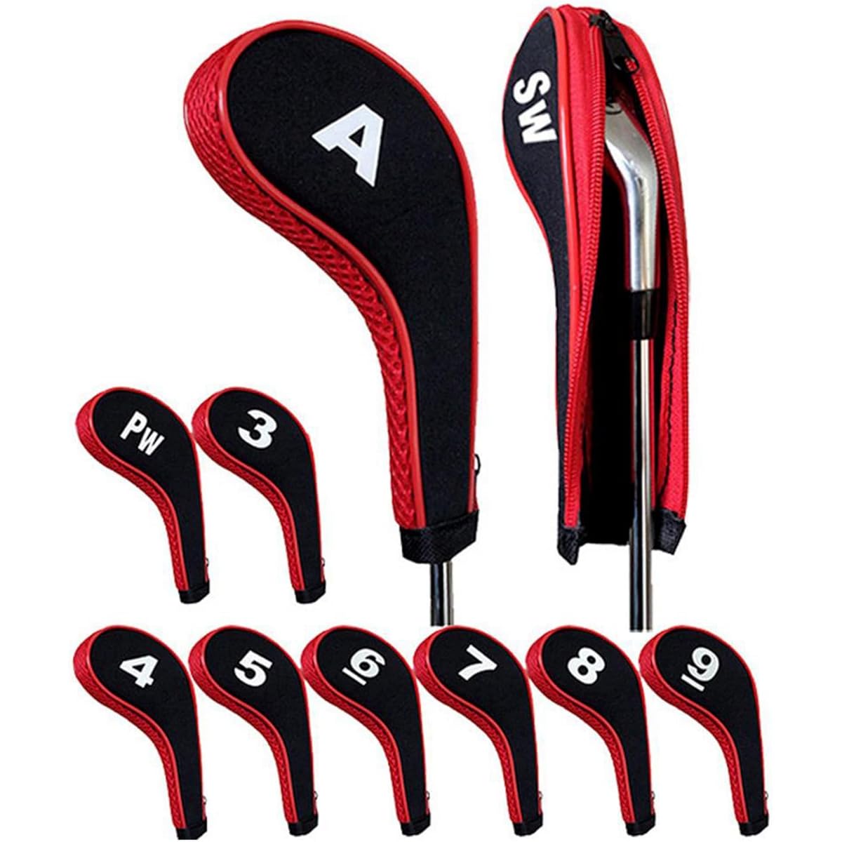 J's MART Golf Iron Cover Head Cover Set of 10 Count Print with Zipper Long Neck