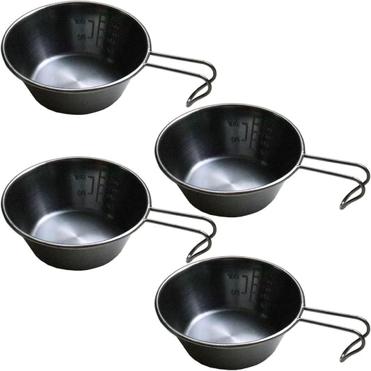 Seekdem Outdoor Stainless Steel Shella Cup Set of 4 with 2 Storage Bags Cup Measuring Cup Small Plate Serving Dish for Camping BBQ Solo Camping Group Camping etc. Dark Gray SD-SC01BK-4P