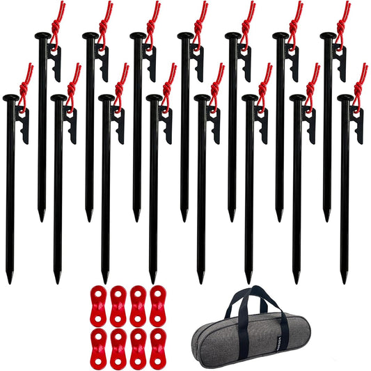 YOGOTO Steel Peg 22cm Set, Camping Peg, Tent Peg, Peg Case Included, Tarp Peg, For Hard Soil, Sand, Grassland, φ10mm, 1 Year Quality Guarantee, Flexible Hardware Included