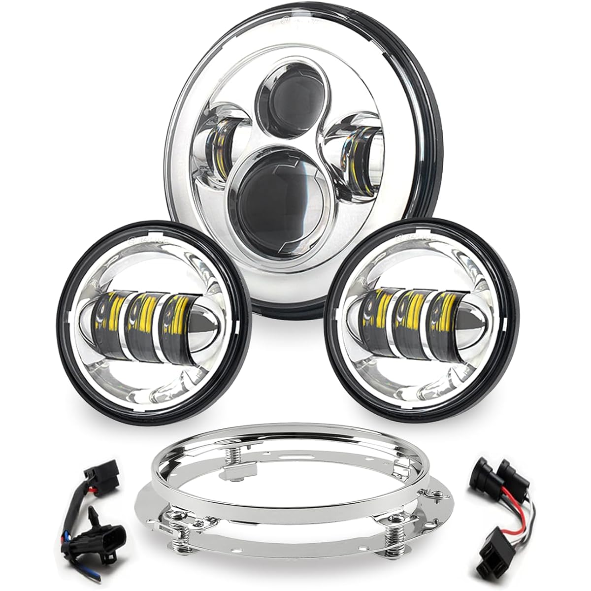 LUSGWUFAD motorcycle 7 inch LED headlight kit 4 1/2 pass lamp Fog Light Light Light Son Road King Ultra Classic Electra Street Glide FATBOY (Chrome)