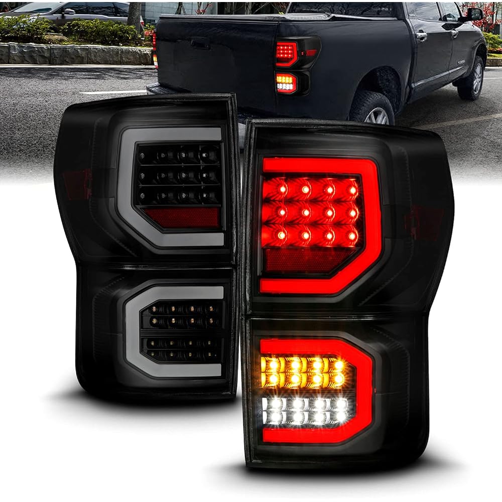 AMERILITE 2007-2013 Toyota Tandra Pickup [Full LED] Dual C Type Tube replacement Tail Light Brake Land Pair (Smoke)