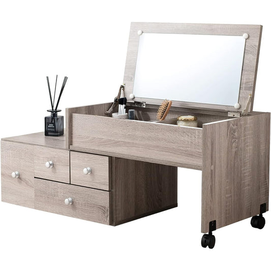 Hagihara Dresser, Low Type, Telescoping Desk, 2 Outlets, Drawer Included, Cosmetic Storage, Vanity, Compact, Bedroom, Bedside, Wooden, Width 63-110 x Depth 40 x Height 26 cm, Gray RD-1627GY