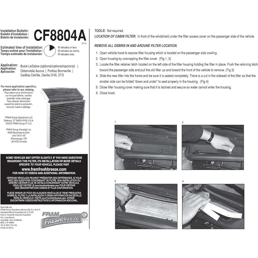 Fram FCF8804A With Fresh Breeze Cabin Air Filter Arm & Hammer
