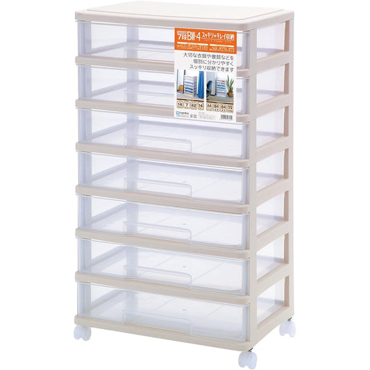 Thanko Plastic 7 Tier Storage for Small Items Stocky Width 41.3 x Depth 31 x Height 74.5cm Soft Beige