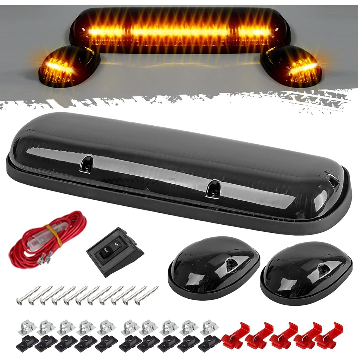 PARTSAM 3 set 30LED Cab Marker Roof Running Light Assembly Silverado/Sierra 1500 1500HD 2500 2500HD 3500 2002-2007 Compatible with track light + wiring pack