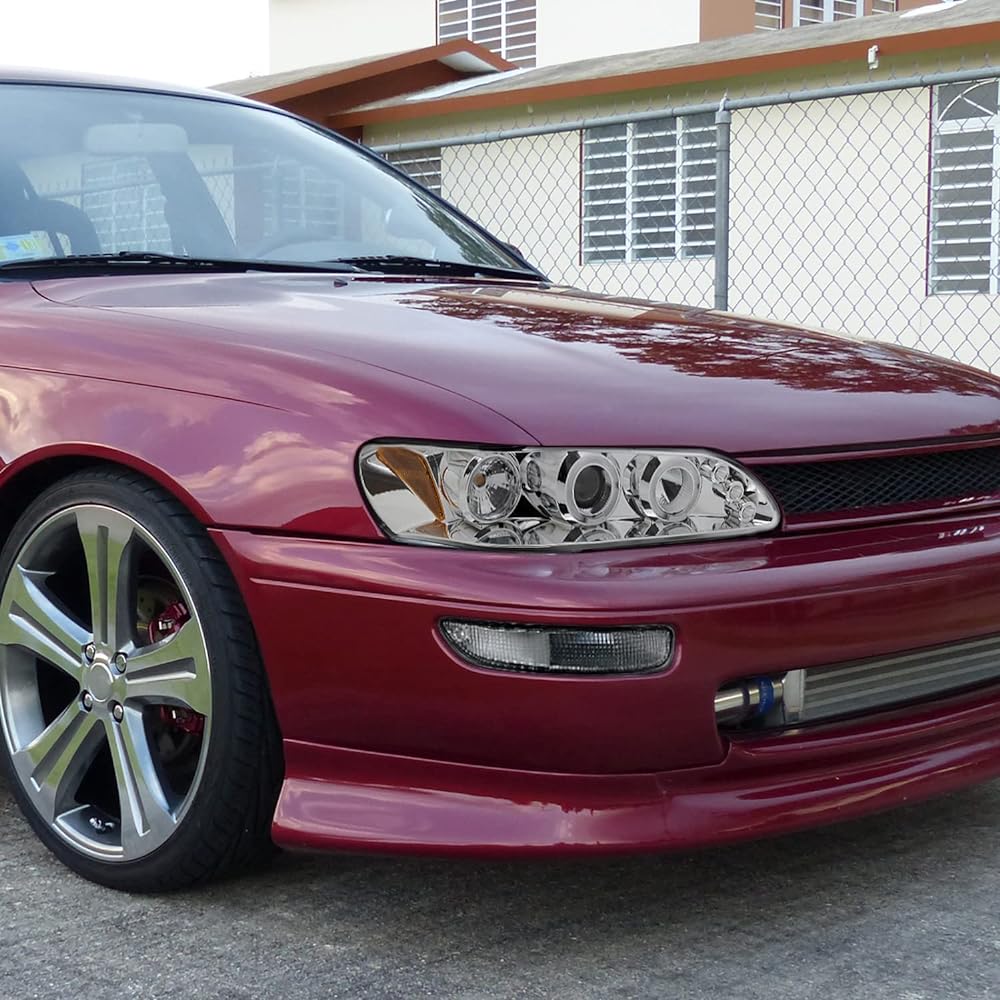 SPEC-D TUNING LED Chrome Housing Clear Lens Projector Headlight 1993-1997 Toyota Corolla Left+Right Pair Head Lamp Abr up