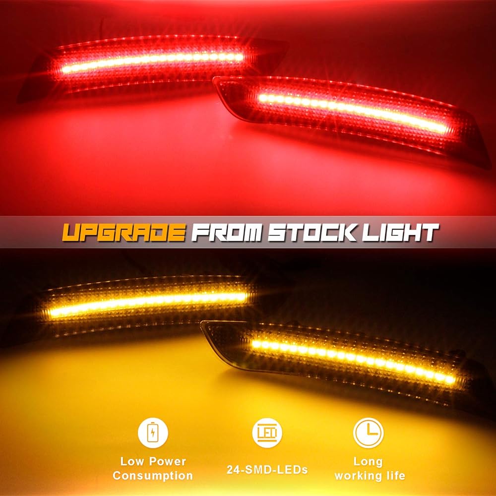 RUXIFEY Smoke LED Side Marker Light Frontoria Bumper Side Marker Reflector 2016 ~ 2021 Camaro Red Amber 4 Pack