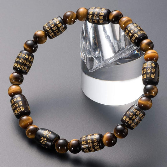 Buddhist Altar Shop Takita Shoten Specially Selected Bracelet Prayer Beads Heart Sutra Engraved Bracelet Bag Shape Ebony (Glossy) Tiger Eye Stone◆ Sutra Prayer Beads Bracelet, Prayer Bead Bracelet, Prayer Beads Bracelet, Prayer Beads, Tiger Eye, Amulet [