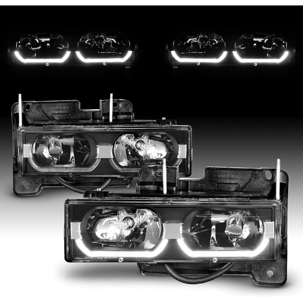 Amerilite replacement Halogen Headlight LED Haylover Chevrolet/GMC Full Size Track SUV -Light Ausen Buri Black on the passenger seat and driver's seat