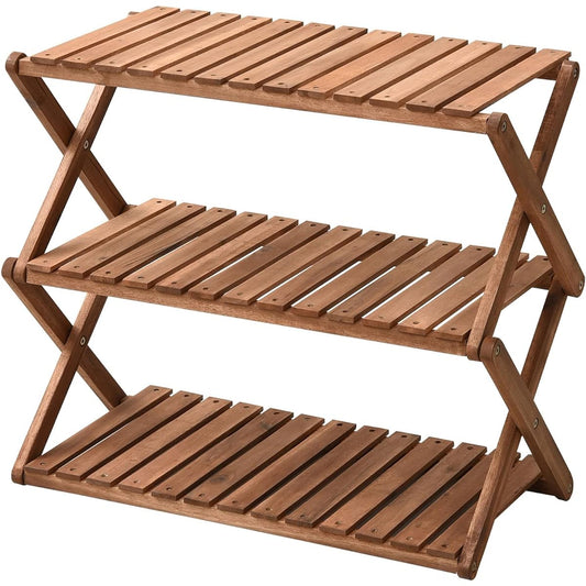 [Campers Collection Yamazen] Wooden Storage Shelf Rack Wide Brown 2 Tier/3 Tier/4 Tier Folding Camping Balcony Outdoor