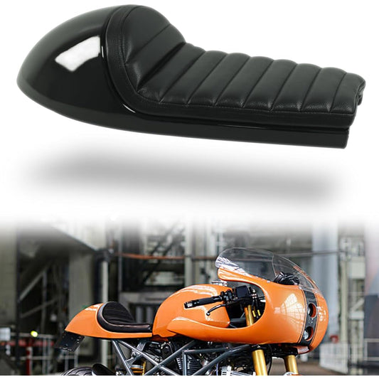 DKMOTORK 0391 Motorcycle Hump Cafe Racer Seat All Black (Gloss Black Finish, Subframe Change Required)