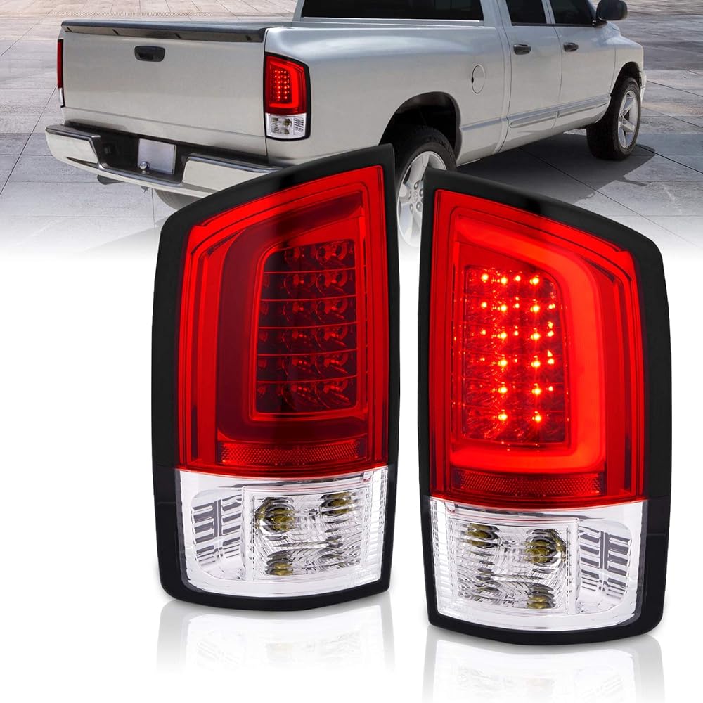 Amerilite 2002-2006 DODGE RAM 1500 2003-06 RAM 2500 3500 Pickup Clear Red C type LED Tube replacement Tail Light Brake Land Pair-Driver and passenger seat side
