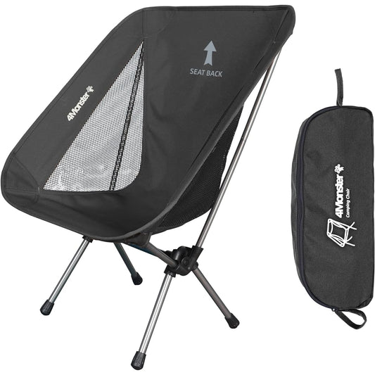 4Monster Outdoor Chair, Camping Chair, Low Chair, Ground Chair, Stable, Lightweight, Foldable, Compact, Hiking, Fishing, Climbing, Black