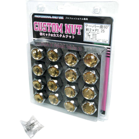 Mick Co., Ltd.'s custom nut acrylic stone specification M12 x P1.25 taper seat 60° yellow 16 pieces Width across flats conversion sleeve 1 piece set