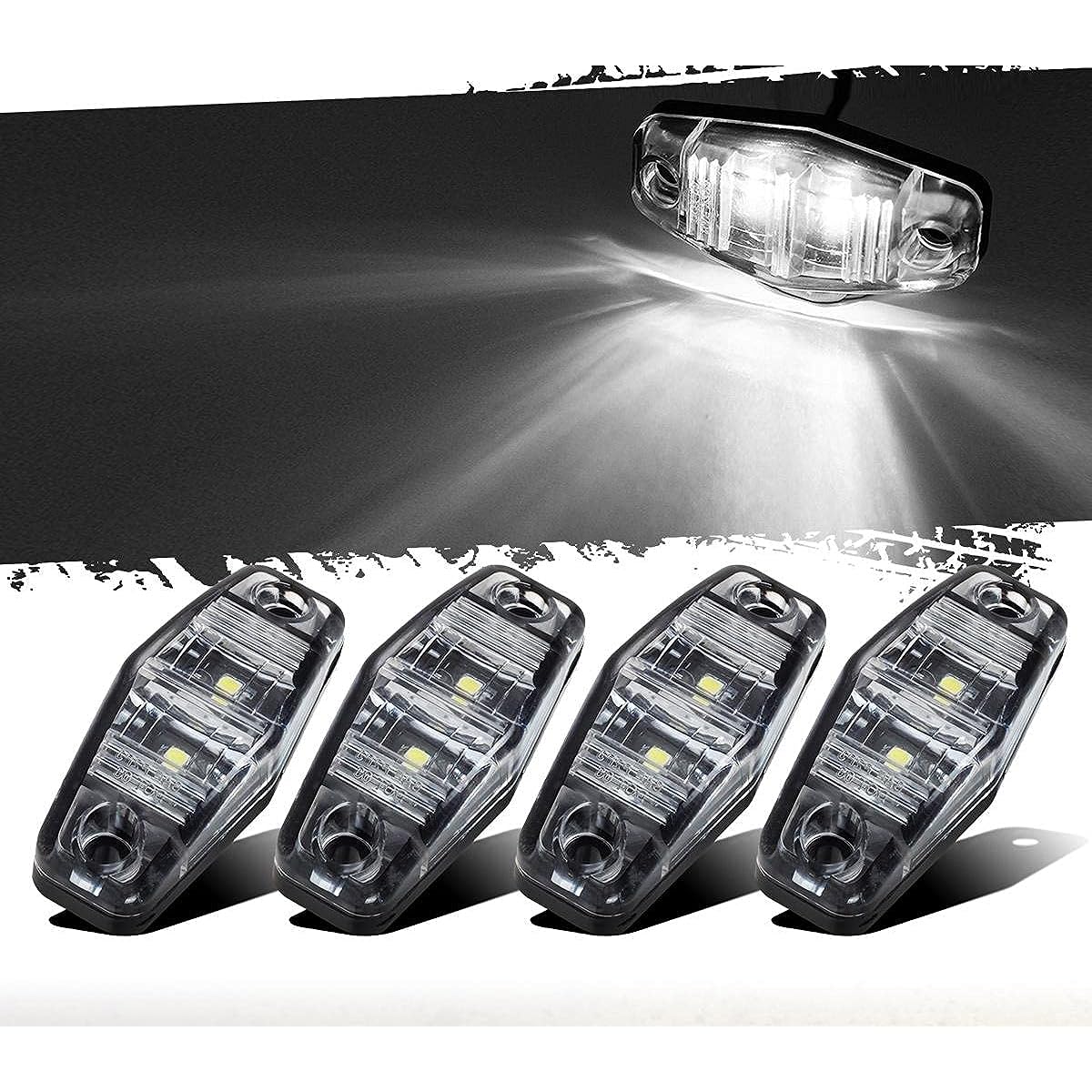 PARTSAM 4X 2.5 inch clearance clear/White LED lamp 2 Diode Troller Truckside Marker Light