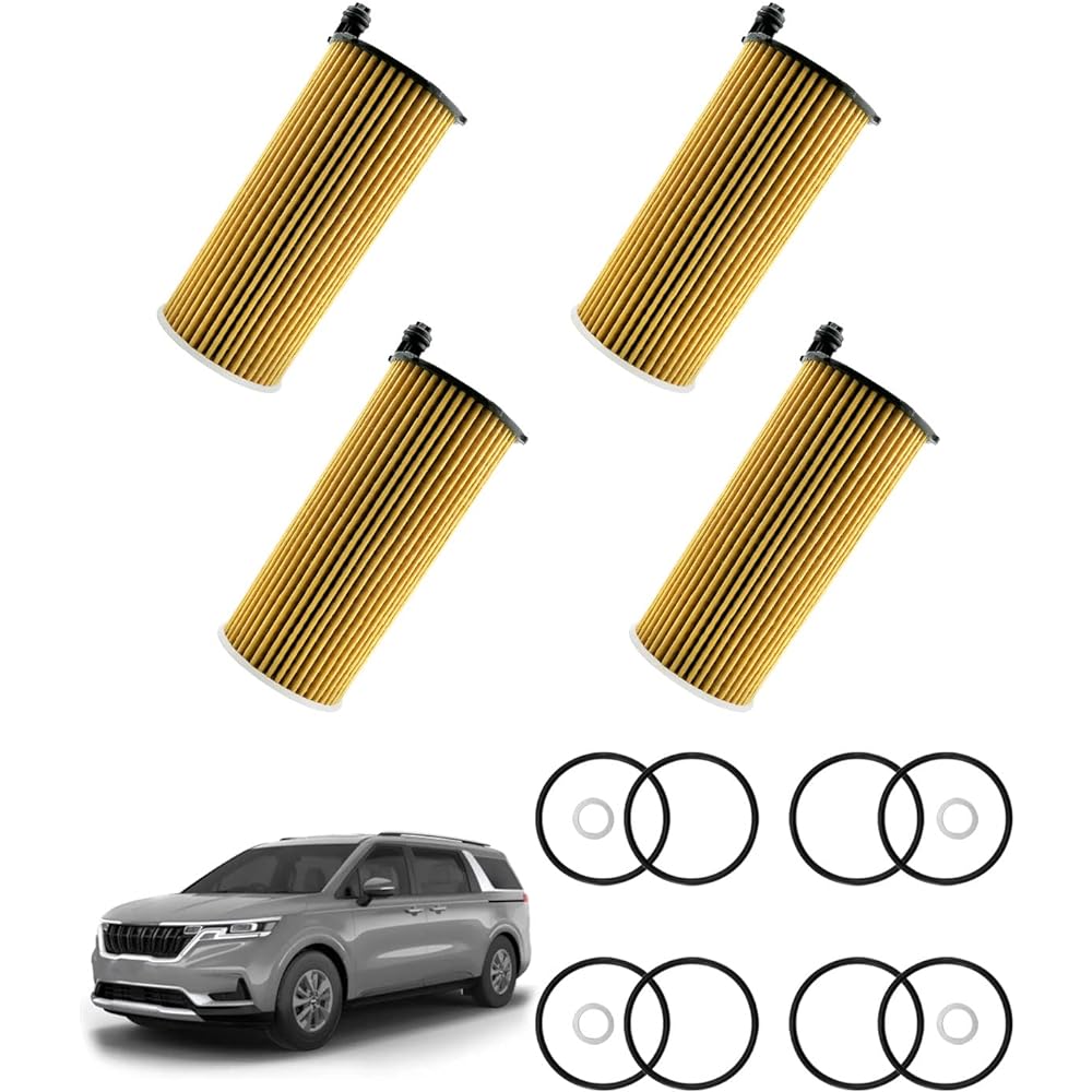 4 Pack 26320-3N000 Oil Filter KIA Carnival 3.5L Engine 2021 2022 with O-ring and Drain plug gasket