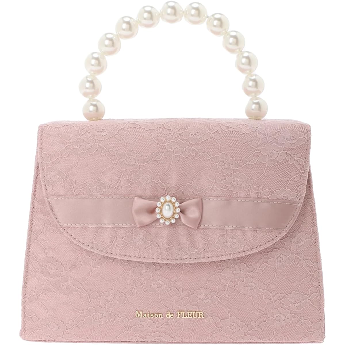 [Maison de Fleur] Handbag Lace Ribbon Pearl Beauty Lap Bag