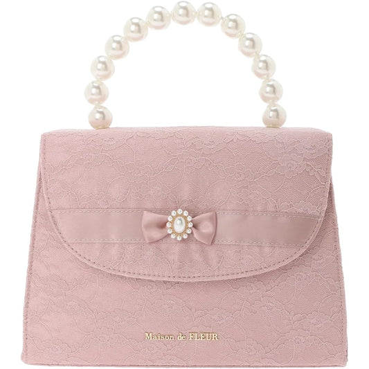 [Maison de Fleur] Handbag Lace Ribbon Pearl Beauty Lap Bag
