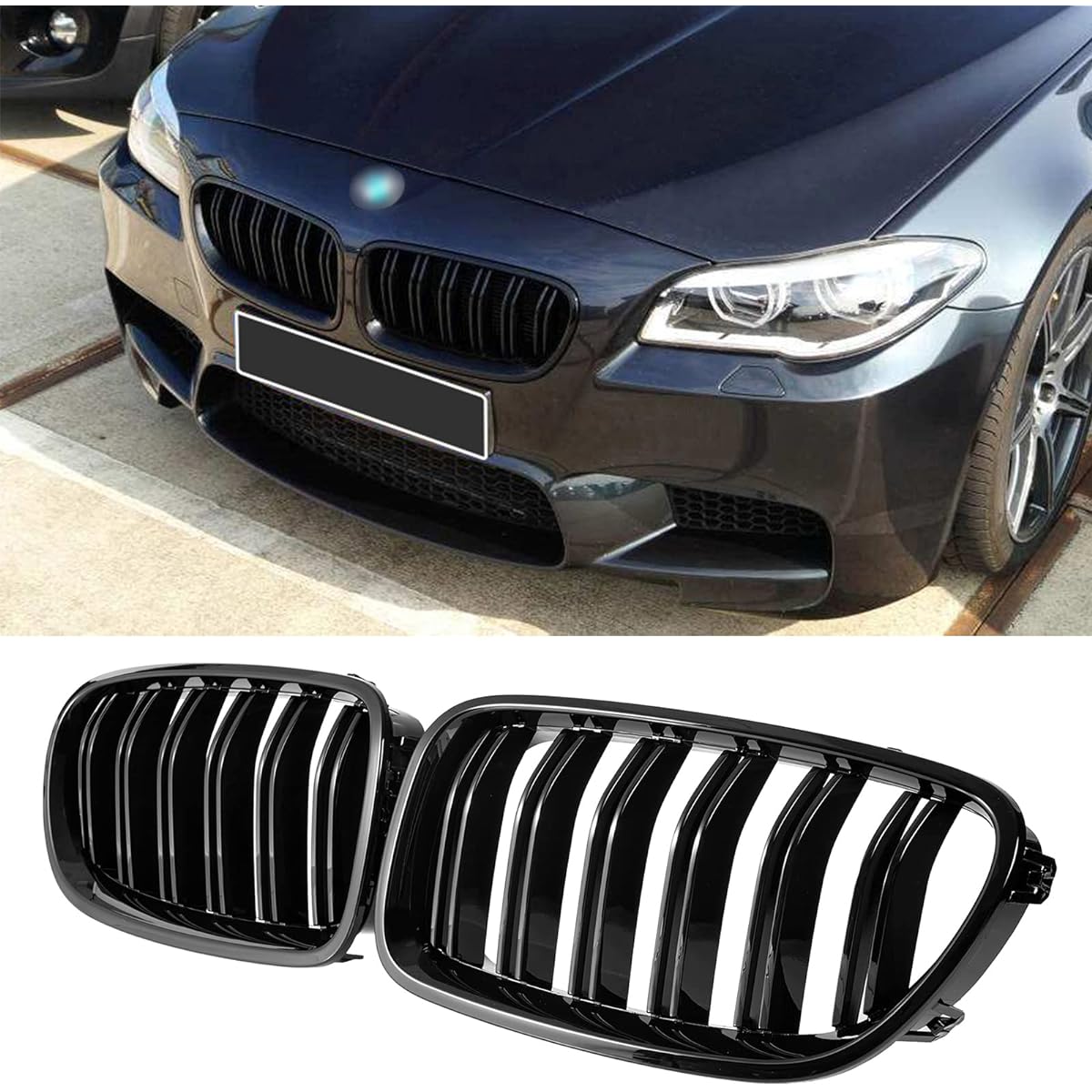 DEKEWEI F10 Grill Front Kidney Grill 2010-2017 5 Series F10 F11 M5 compatible (2 Double Slat Gloss Black Grill)
