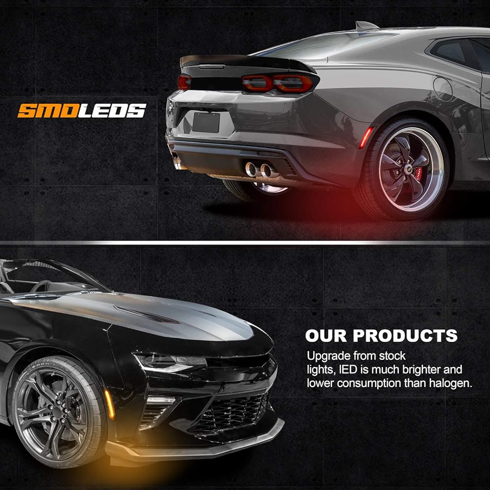 RUXIFEY Smoke LED Side Marker Light Frontoria Bumper Side Marker Reflector 2016 ~ 2021 Camaro Red Amber 4 Pack