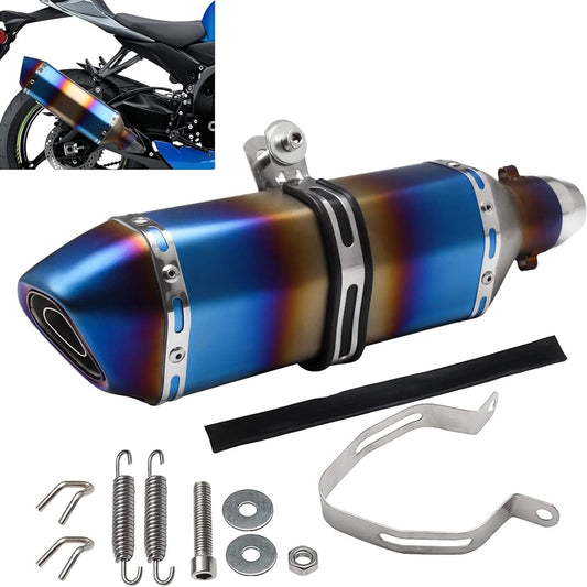 VEHSUN [Japanese Quality] Slip-on Muffler, General-purpose Motorcycle Muffler, GP Motorcycle Silencer, Φ38mm to 50.8mm, Stainless Steel Motorcycle Silencer, Exhaust Pipe, Band Included, Dress Up, Titanium Baked