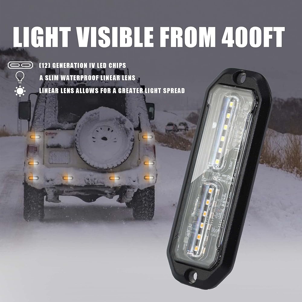 Wineco Amber/White LED Strobe Kit-8 Pieces 12-LED Flashing Emergency Warning Light Truck Vehicle Vehicle