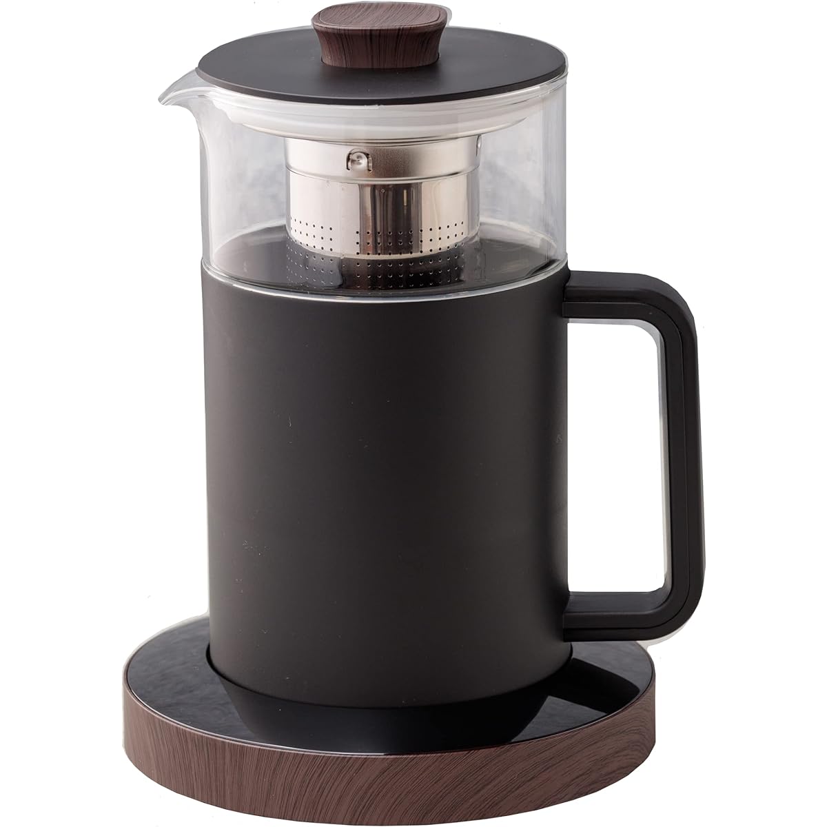 moku. Electric kettle, 5 temperature settings, wood grain design, heat retention function, glass pot, white x natural wood (black x wood grain)