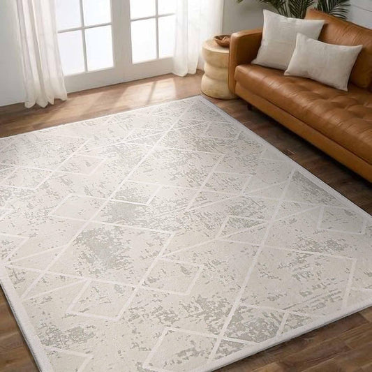 Calore Carpet Rug, Scandinavian Geometric Pattern Rug, Cashmere-like Texture, Wilton Weave, Anti-Slip, Antibacterial, Odor Resistant, Dust Mite Resistant, Strong, Durable, Line Pattern, All Seasons, Floor Heating, Hot Carpet Compatible (80x120cm, Ivory)